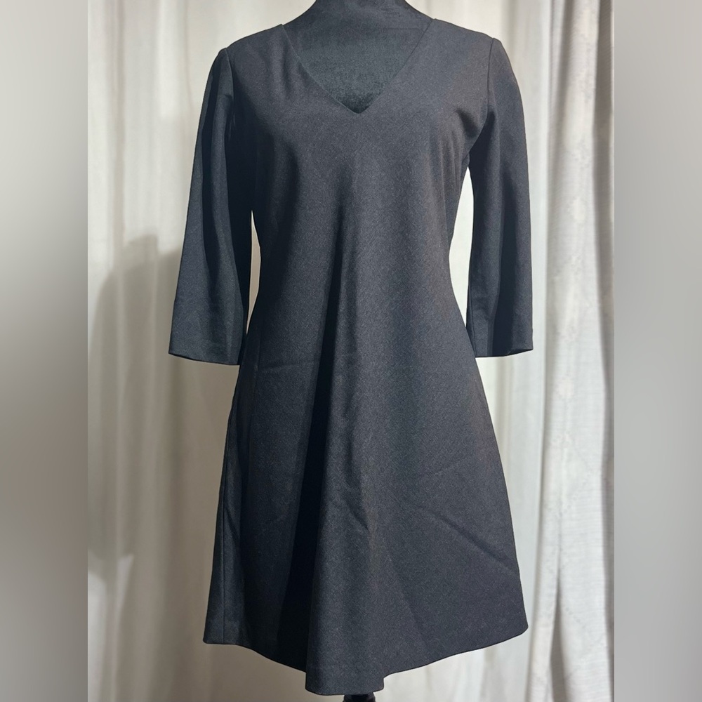 Preloved-RALPH LAUREN Long Sleeve Dress, V Neck, Fully Lined Dress, Dark Grey.